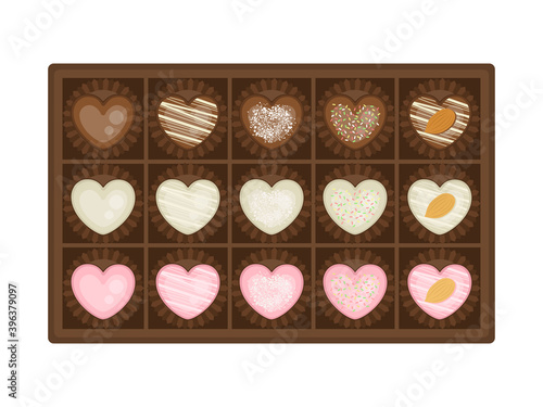 箱に入ったハート型のチョコレートのイラスト