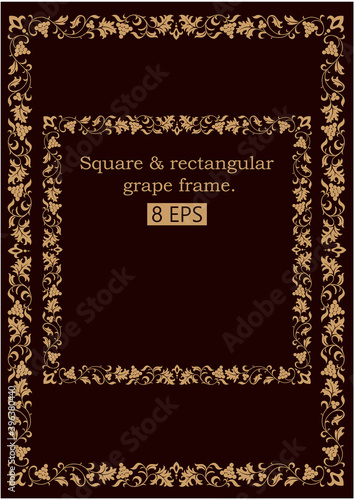 Grapes rectangle ornamental frame. Vector clipart.