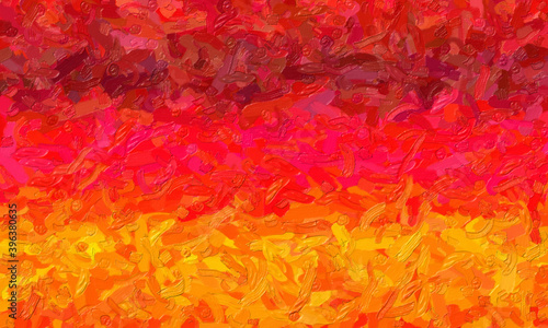Red and orange large color variation impasto background, digitally created.