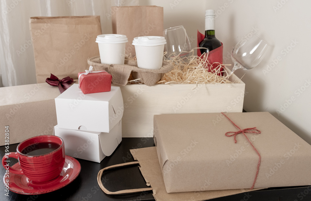 delivery service bag box cup coffee wine bottle gift white red delivery service bag box cup coffee wine bottle gift white red