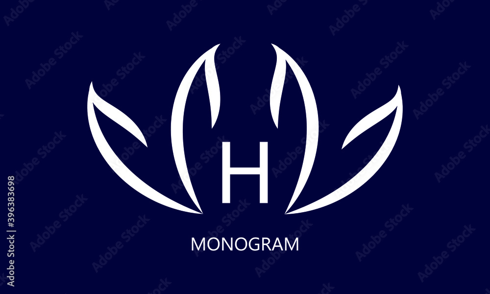Obraz premium Elegant minimalist logo with the letter H in white on a dark background. Exquisite business sign, monogram identical to restaurant, boutique, hotel, jewelry.