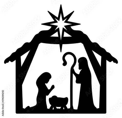 Nativity Scene Vector, Mary Joseph Jesus in Manger, Christian Christmas