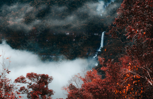 Waterfall in the mountains of mist