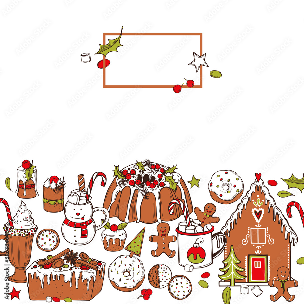 Vector background with Christmas food. Vector background with Christmas food.