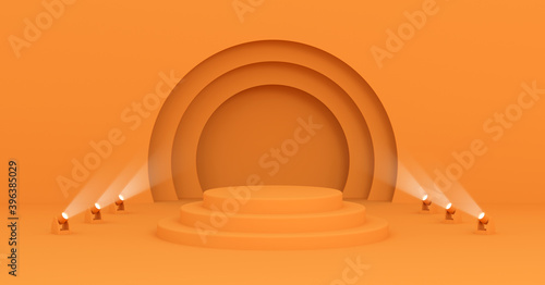 Foto podium de présentation, fond orange - rendu 3d