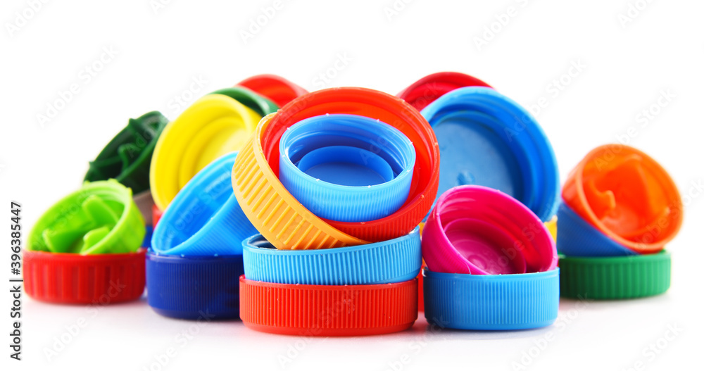 Plastic bottle caps isolated on white background Plastic bottle caps isolated on white background