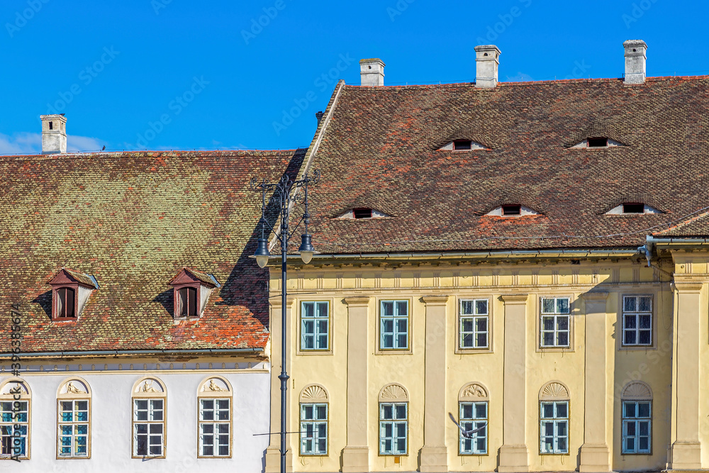 Roofs with windows like eyes, Sibiu, Transylvania, Romania