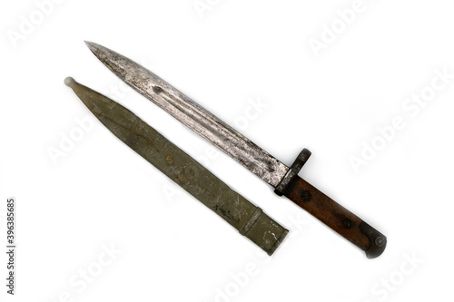 Leinwand Poster bayonet and scabbard on a white background