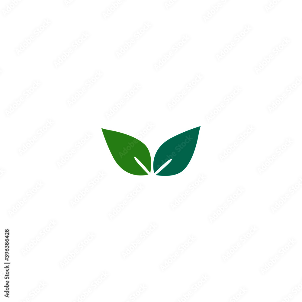 Green leaves, design sign, symbol, logo on white Green leaves, design sign, symbol, logo on white