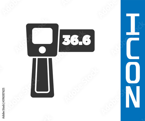 Grey Digital contactless thermometer with infrared light icon isolated on white background. Vector.