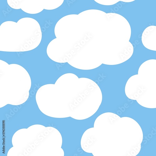 Cloudy sky.Cute white clouds on blue background.Simple seamless pattern.