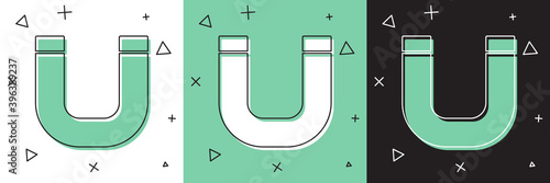 Set Magnet icon isolated on white and green, black background. Horseshoe magnet, magnetism, magnetize, attraction. Vector.