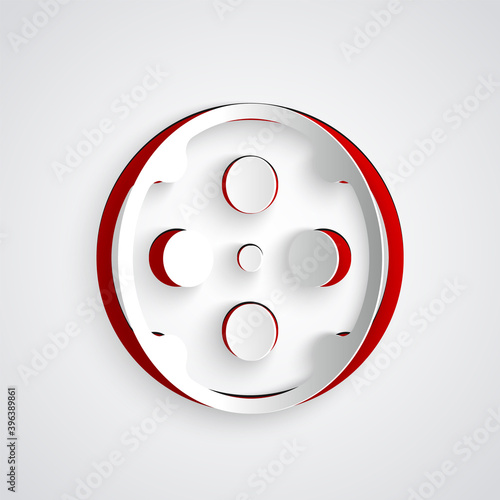 Paper cut Revolver cylinder icon isolated on grey background. Paper art style. Vector.