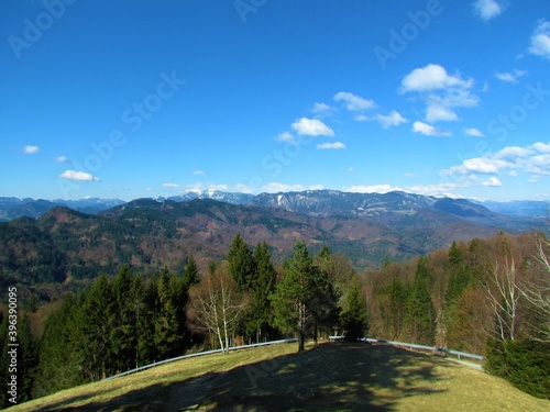 View of forest covered Jelovica plateau in Gorenjska, Slovenia