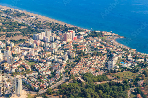 Aerial view of Antalya city and the Mediterranean sea in Turkey. View from a plane © olyasolodenko