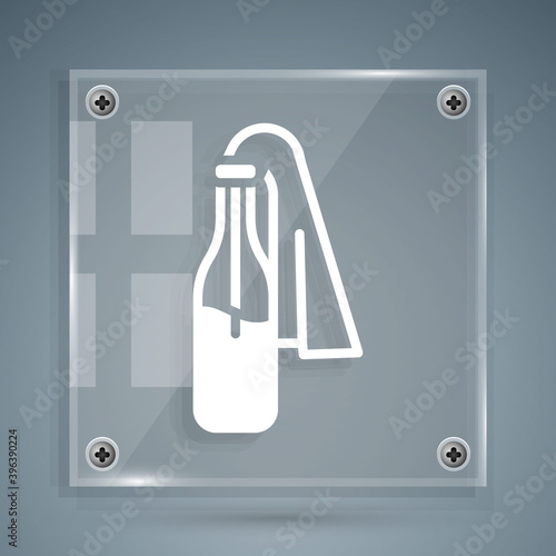 White Cocktail molotov icon isolated on grey background. Square glass panels. Vector.