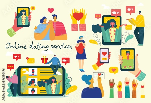 Illustration of a Couple Having an Online Romance