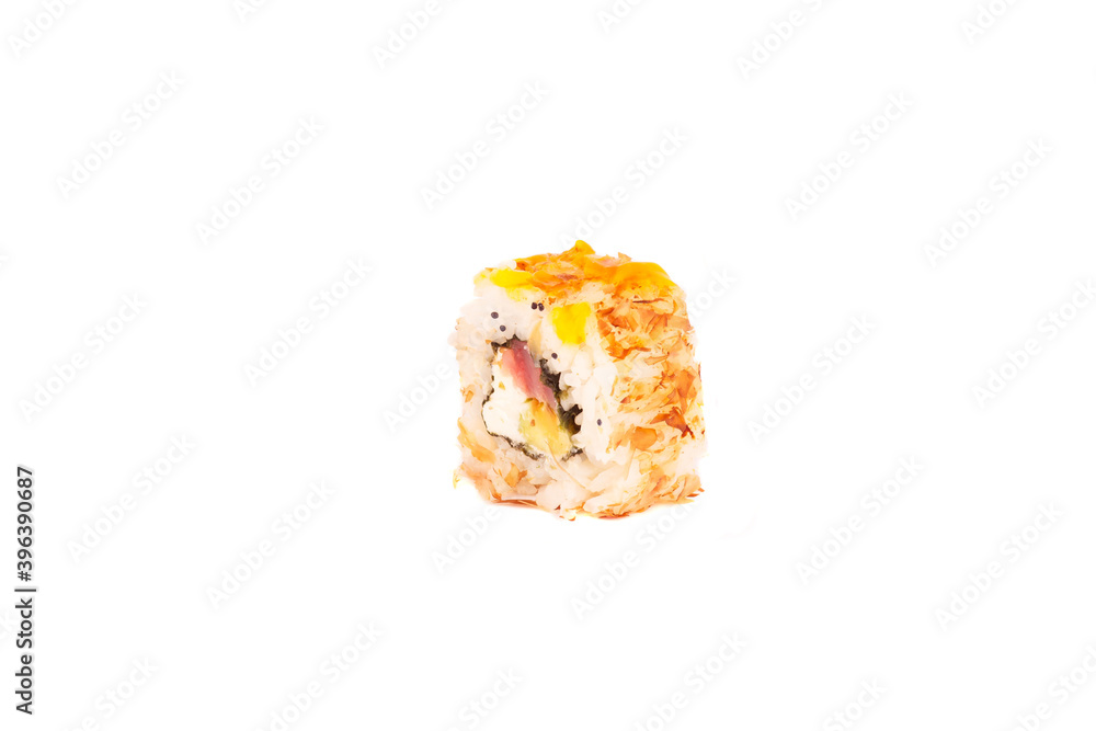 Japanese food: Set of salmon sushi and rolls with a seafood Japanese food: Set of salmon sushi and rolls with a seafood