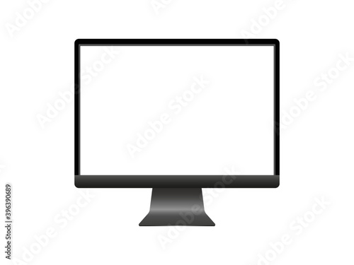 Stylish led monitor. Blank white screen with black elegant body on curved stand modern design of electronic device for watching videos and digital games liquid crystal form vector entertainment.