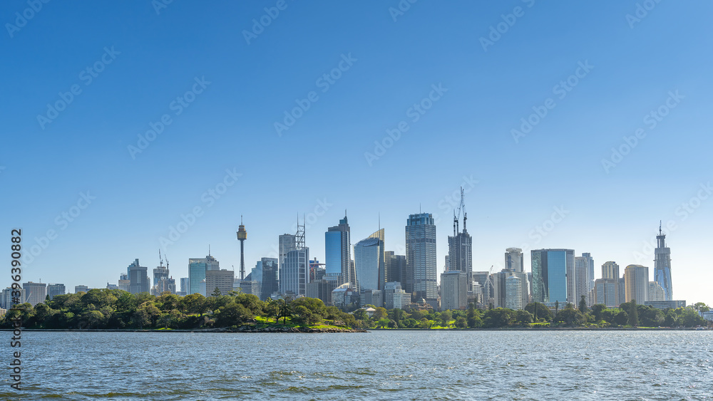 Sydney, New South Wales, Australia ; A view of high rise  office buildings as seen from the Botanical Gardens in Sydney.