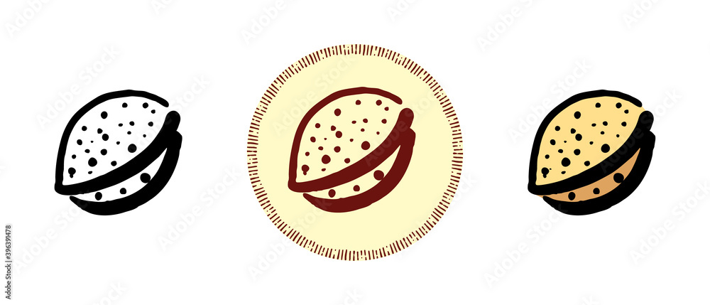 This is a set of icons with different styles of almonds. Outline, color and retro symbols of almonds. Freehand drawing, doodles. Stylish solution for website and label. This is a set of icons with different styles of almonds. Outline, color and retro symbols of almonds. Freehand drawing, doodles. Stylish solution for website and label.