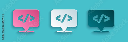 Paper cut Web design and front end development icon isolated on blue background. Paper art style. Vector.