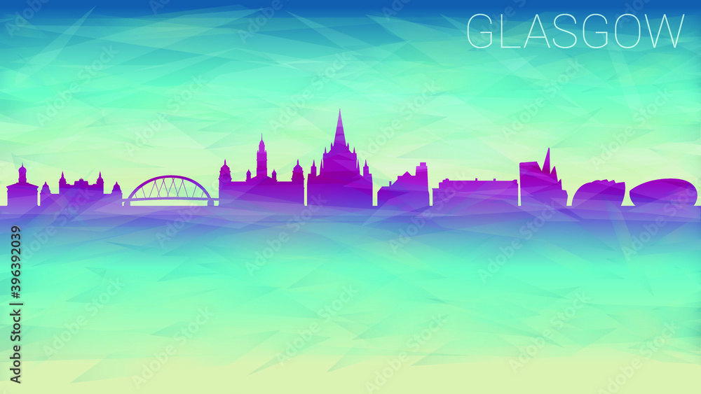 Glasgow Scotland. Broken Glass Abstract Geometric Dynamic Textured. Banner Background. Colorful Shape Composition. Glasgow Scotland. Broken Glass Abstract Geometric Dynamic Textured. Banner Background. Colorful Shape Composition.