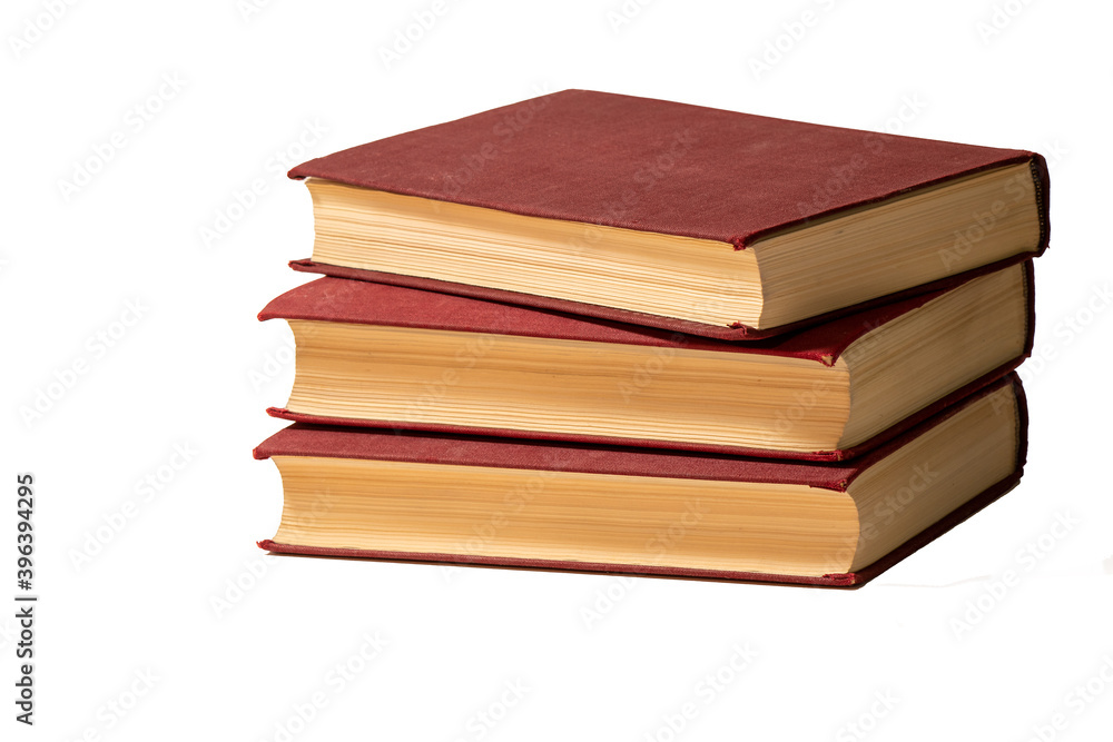 Three red old books on white background
Three red old books on white background