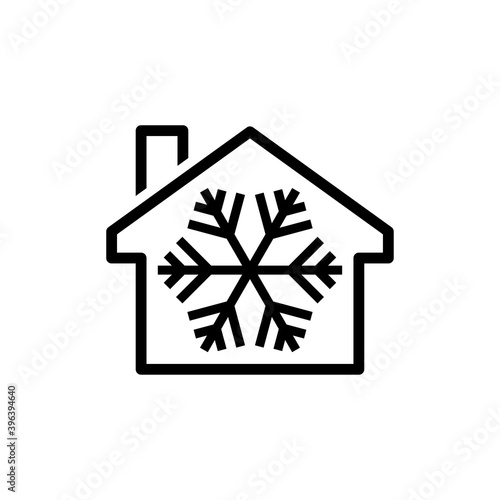Logotipo casa con copo de nieve con lineas en color negro