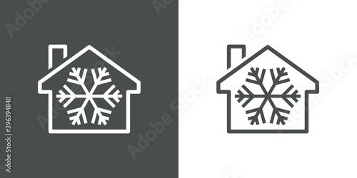Logotipo casa con copo de nieve con lineas en fondo gris y fondo blanco