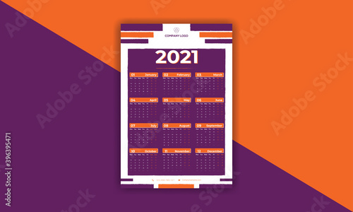 2021 New year one-page wall calendar design