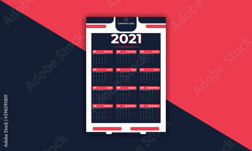 Wall Calendar design template for the new year 2021
