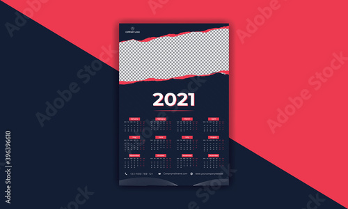 2021 One Page Wall Calendar Design Template