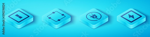 Set Isometric Electric light switch, Electric circuit scheme, Lightning bolt and Electric plug icon. Vector.