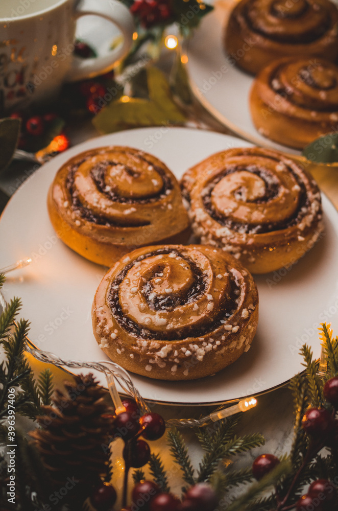 Cinnamon rolls with sugar for Christmas