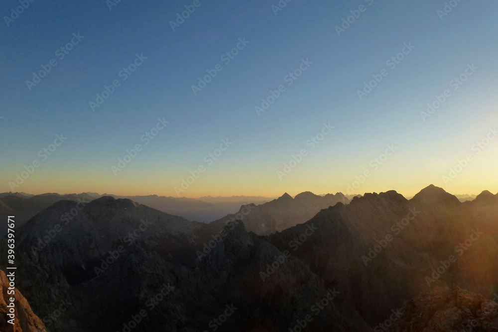 Mountain hiking tour to Partenkirchner Dreitorspitze mountain, Bavaria, Germany