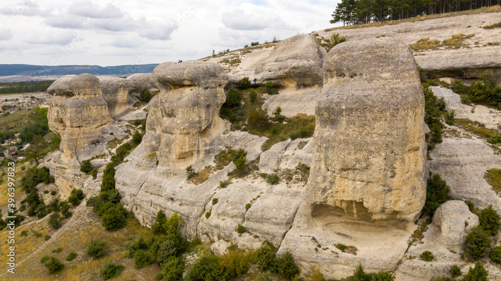 Russia.  Bakhchisaray, Crimea. Residential caves inside ancient city Chufut Kale,These artificial 'buildings' used by ancients for living, food storage, animal sheds