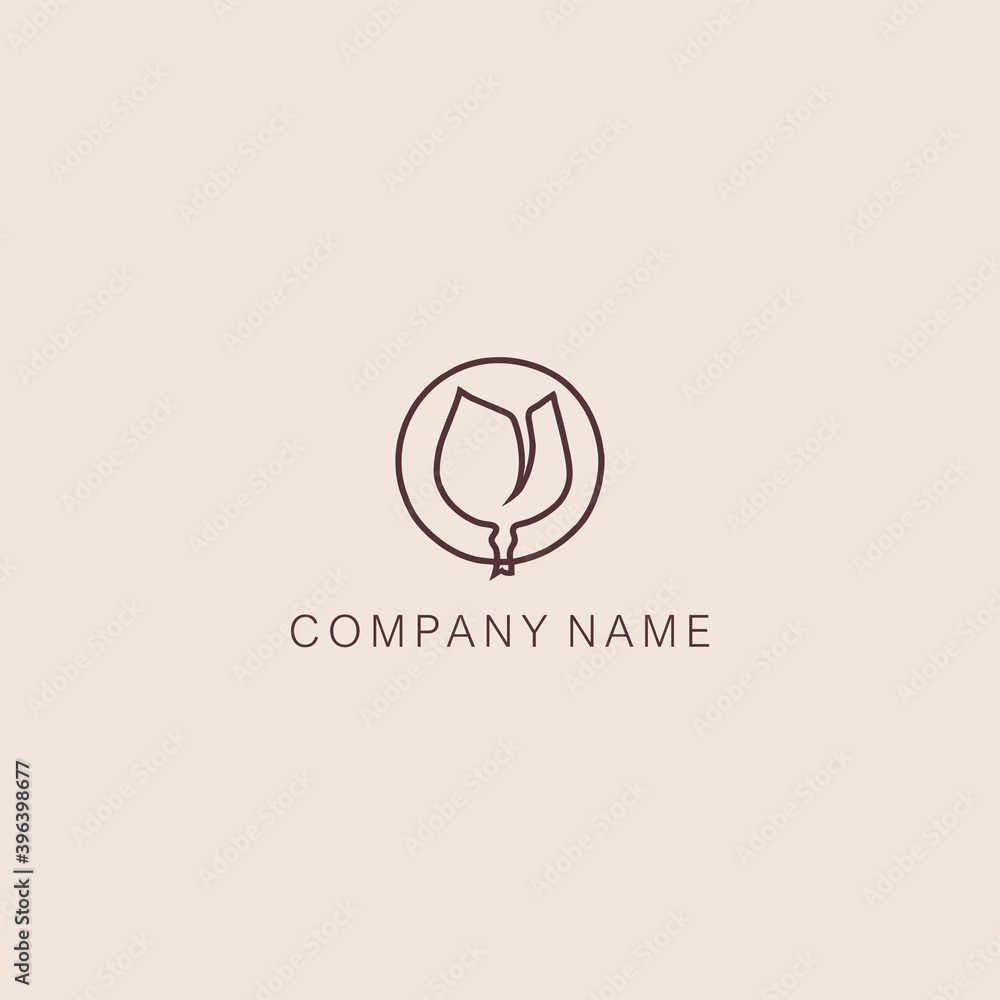 Simple, minimalistic, stylized tulip symbol or logo. Made with a contour thin line. Simple, minimalistic, stylized tulip symbol or logo. Made with a contour thin line.