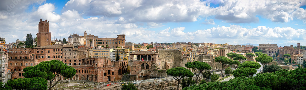 Panorama of ancient Ruins. Rome.September 2019.