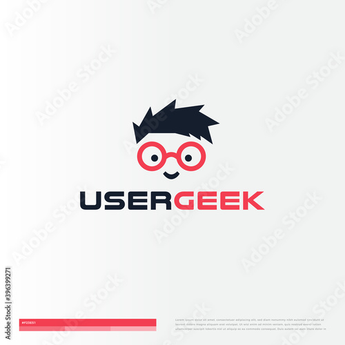 User profile icon, isolated icon on white background. Portrait flat cartoon style vector logo concept. Geek boy face logotype for business and developing startup