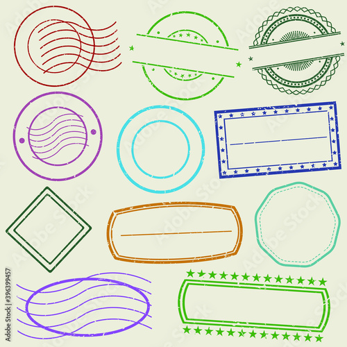 Empty Stamp Frames Grunge Design Icon Art Vector, Old Style. Vector Postmark Mail.
