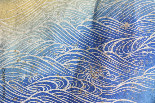 和布の青、波、海、絹織物、古布、吉祥、縁起、和風イメージ素材