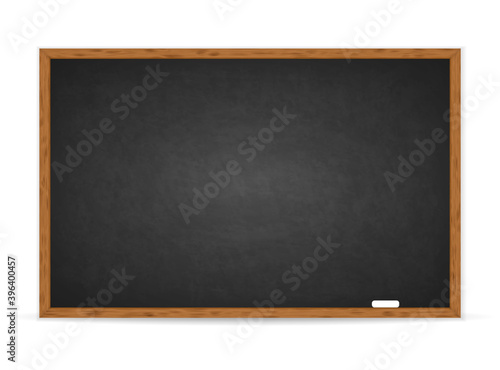 Realistic black chalkboard with wooden frame isolated on transparent background. Chalkboard framed for design. Rubbed out dirty chalkboard. Empty blackboard for classroom or restaurant menu. Vector