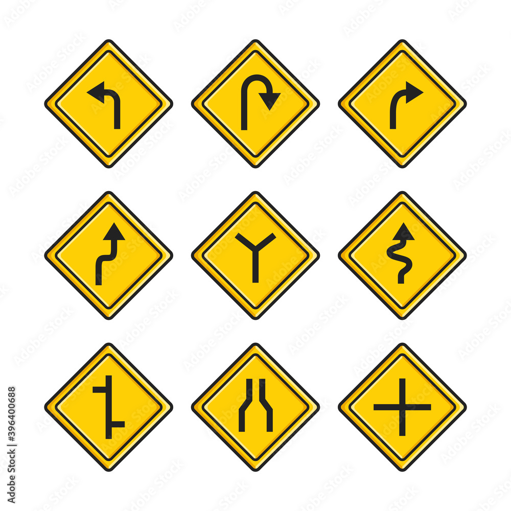 Set of yellow traffic sign board symbol Set of yellow traffic sign board symbol