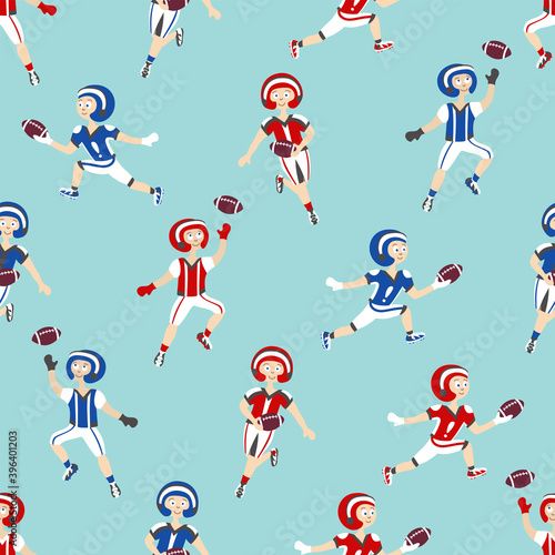 American football player seamless pattern. Flat cartoon background