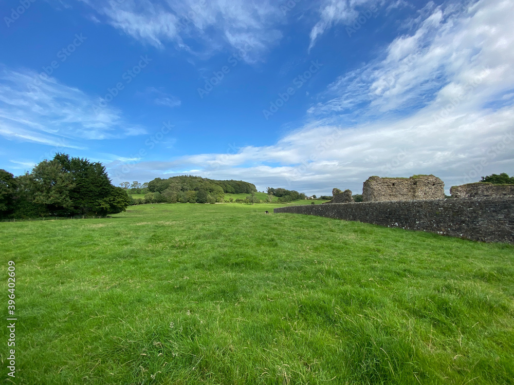 Meadow with long grass, trees, and old stone ruins, set against a blue sky in, Sawley, Clitheroe, UK Meadow with long grass, trees, and old stone ruins, set against a blue sky in, Sawley, Clitheroe, UK