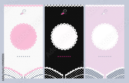 Bra with lace background and space for text. Banners for Pajama Party