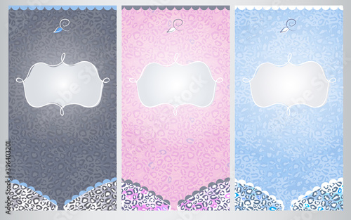 Bra with leo pattern and space for text. Banners for Pajama Party, lingerie shop or underwear ad