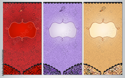 Bra with animal skin background and space for text. Banners for Pajama Party, lingerie shop or underwear ad 