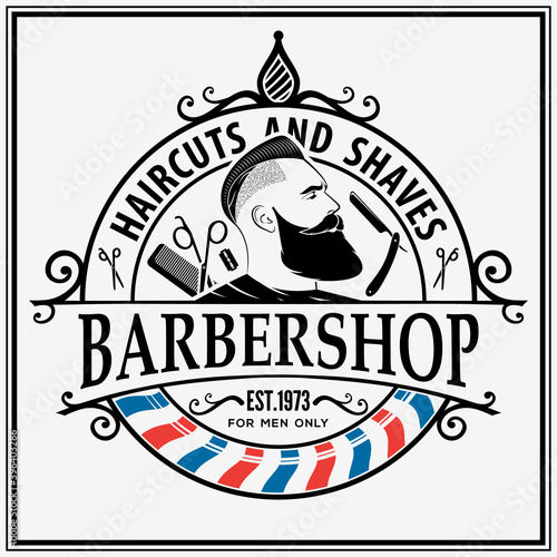 Barbershop poster, banner template with Bearded men. Vector illustration	